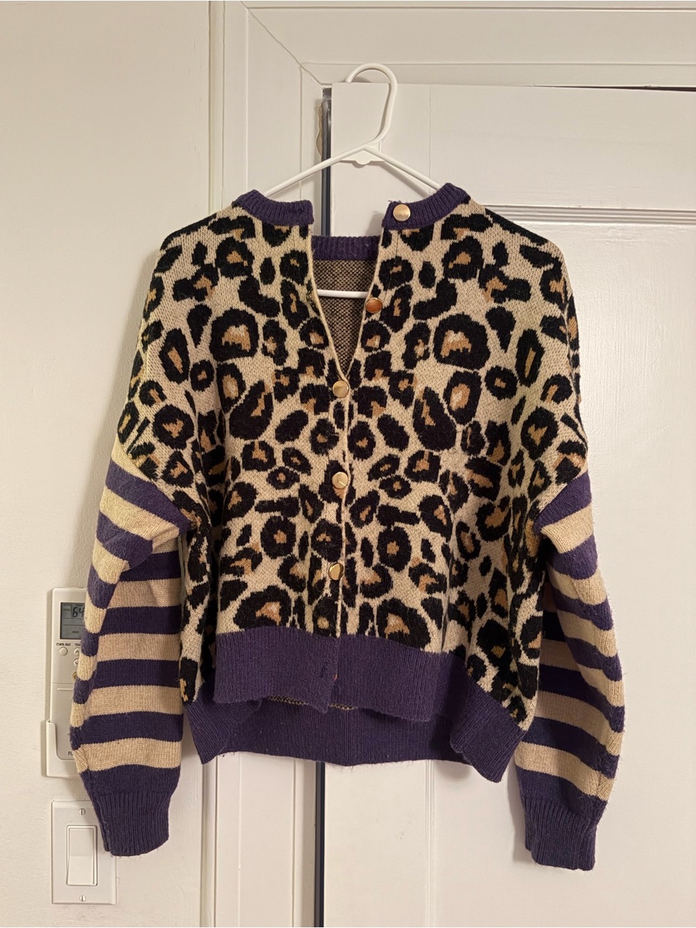 Women’s Navy & Cream Leopard-Print Cardigan